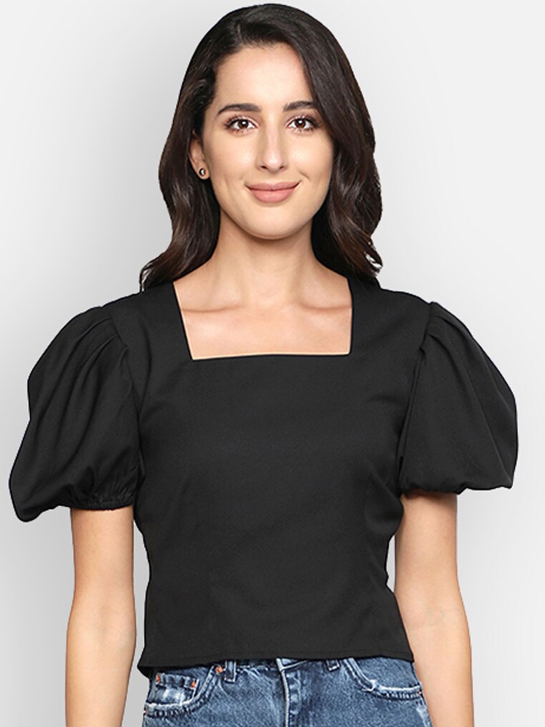 

BLANC9 Square Neck Puff Sleeves Top, Black