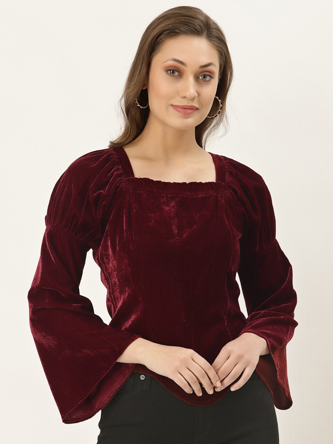 

BLANC9 Square Neck Casual Top, Maroon