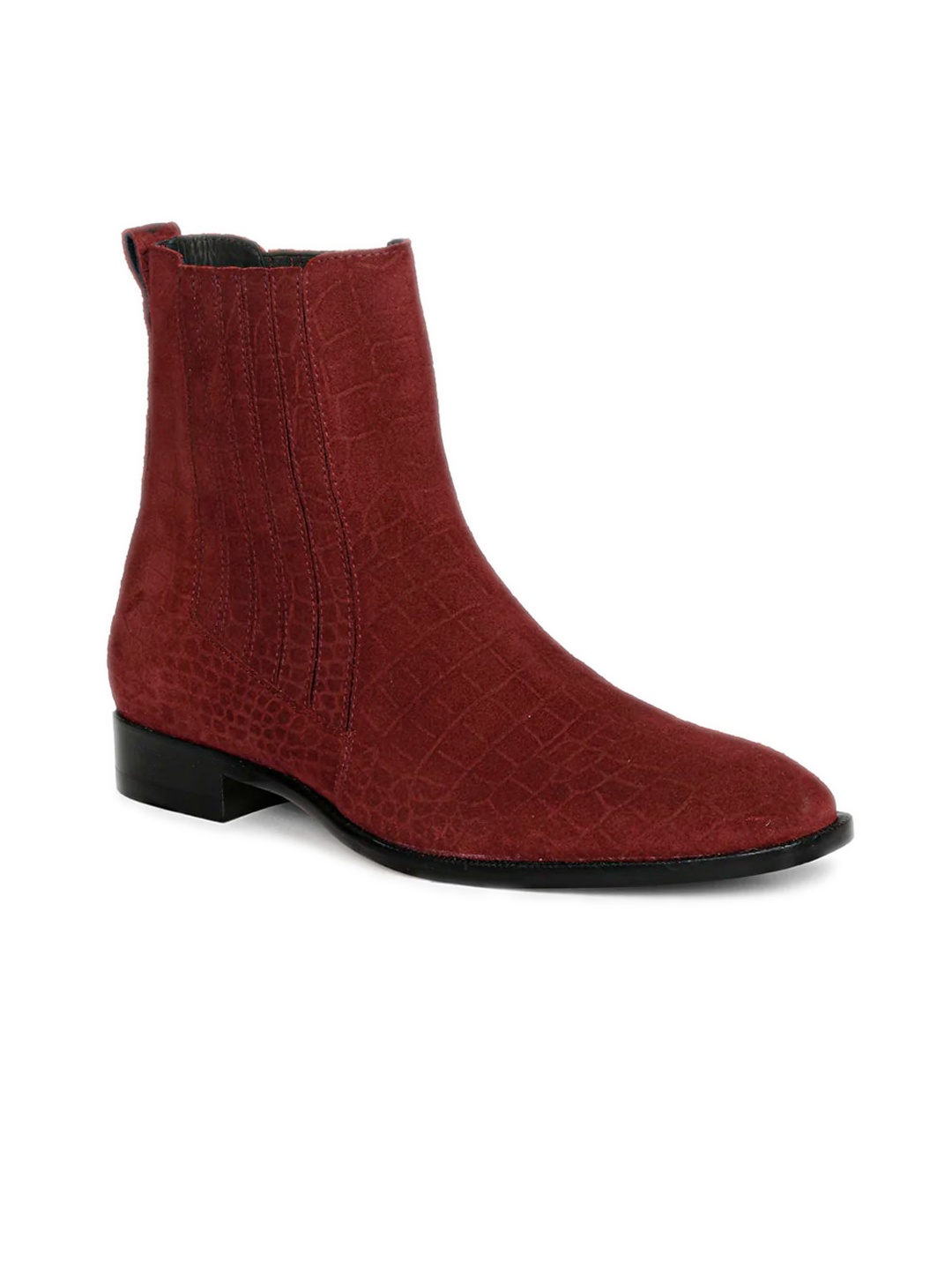 

Saint G Men Textured Block Heel Leather Chelsea Boots, Burgundy