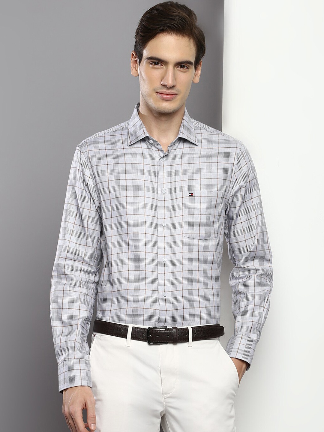 

Tommy Hilfiger Tartan Checks Checked Formal Pure Cotton Shirt, Grey
