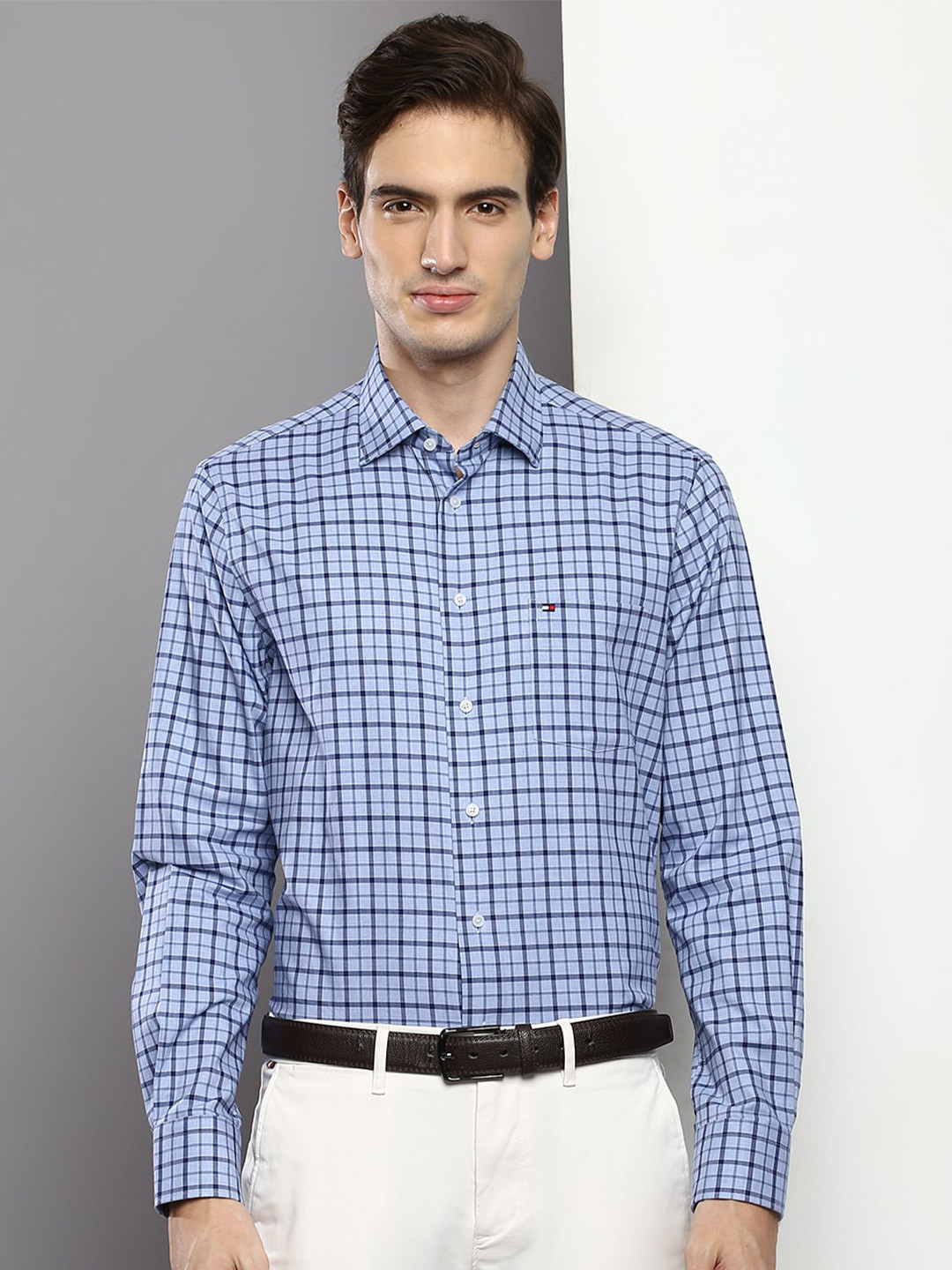 

Tommy Hilfiger Tartan Checks Checked Twill Pure Cotton Formal Shirt, Blue
