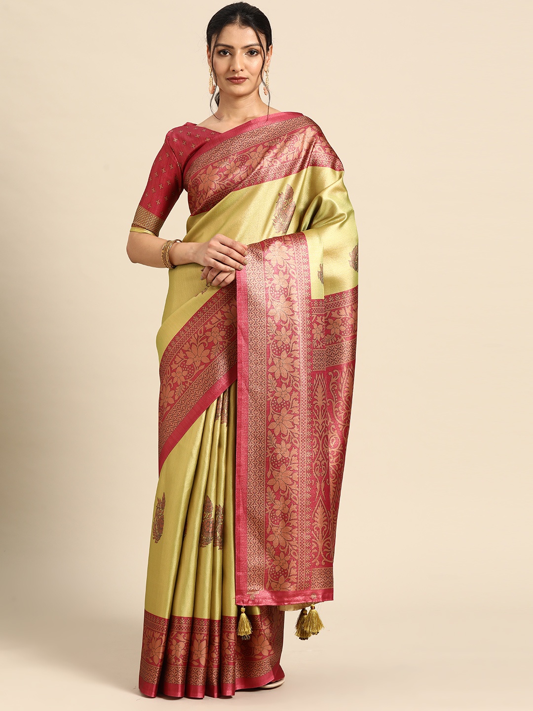 

CliqSilk Ethnic Motifs Art Silk Kanjeevaram Saree, Green