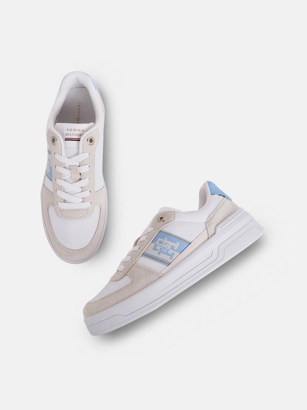 

Tommy Hilfiger Women Colourblocked Padded Insole Leather Basics Sneakers, Blue