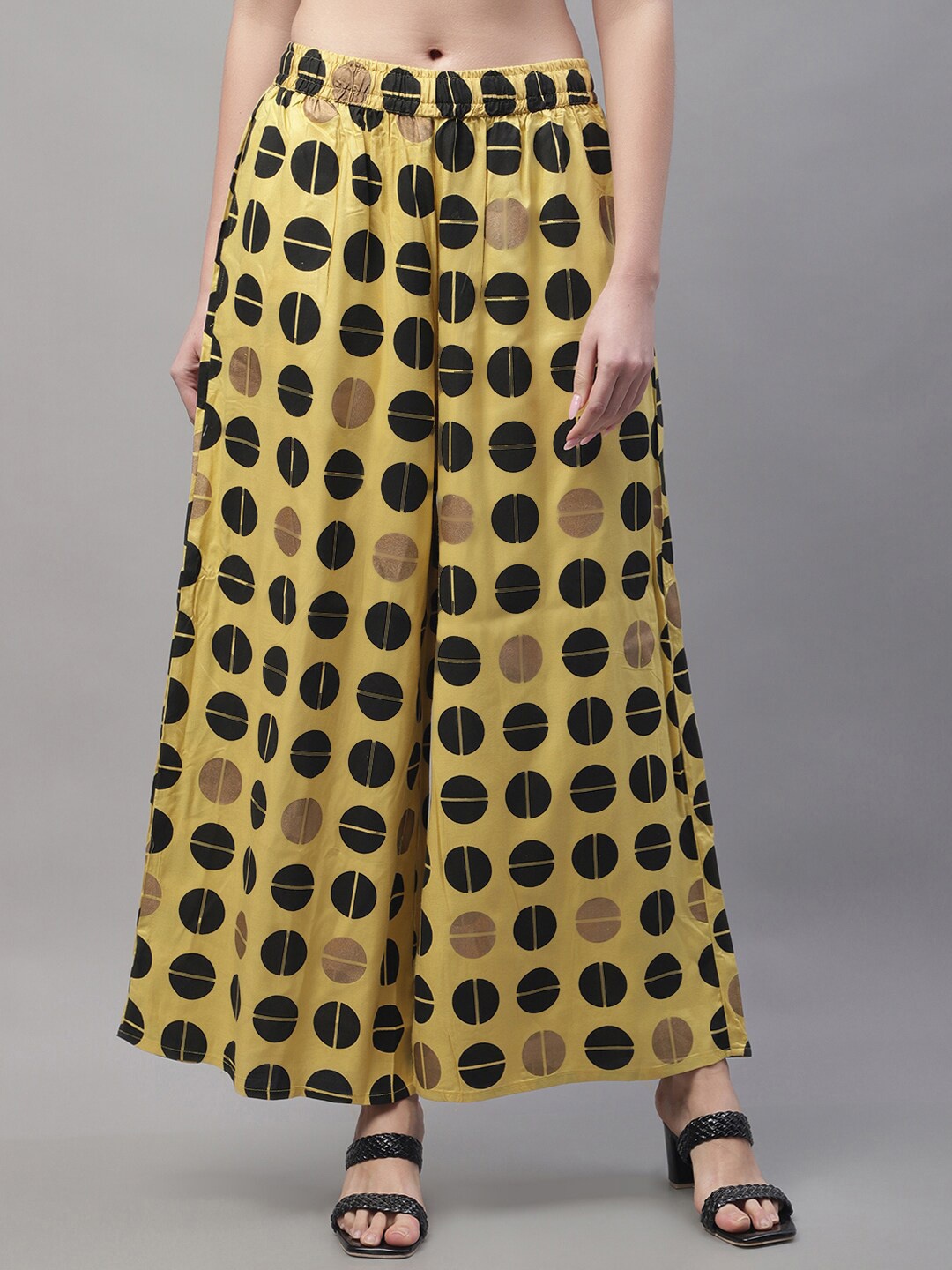 

Pistaa Women Geometric Printed Flared Palazzos, Yellow