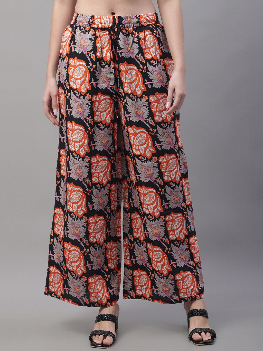 

Pistaa Women Floral Printed Palazzos, Black