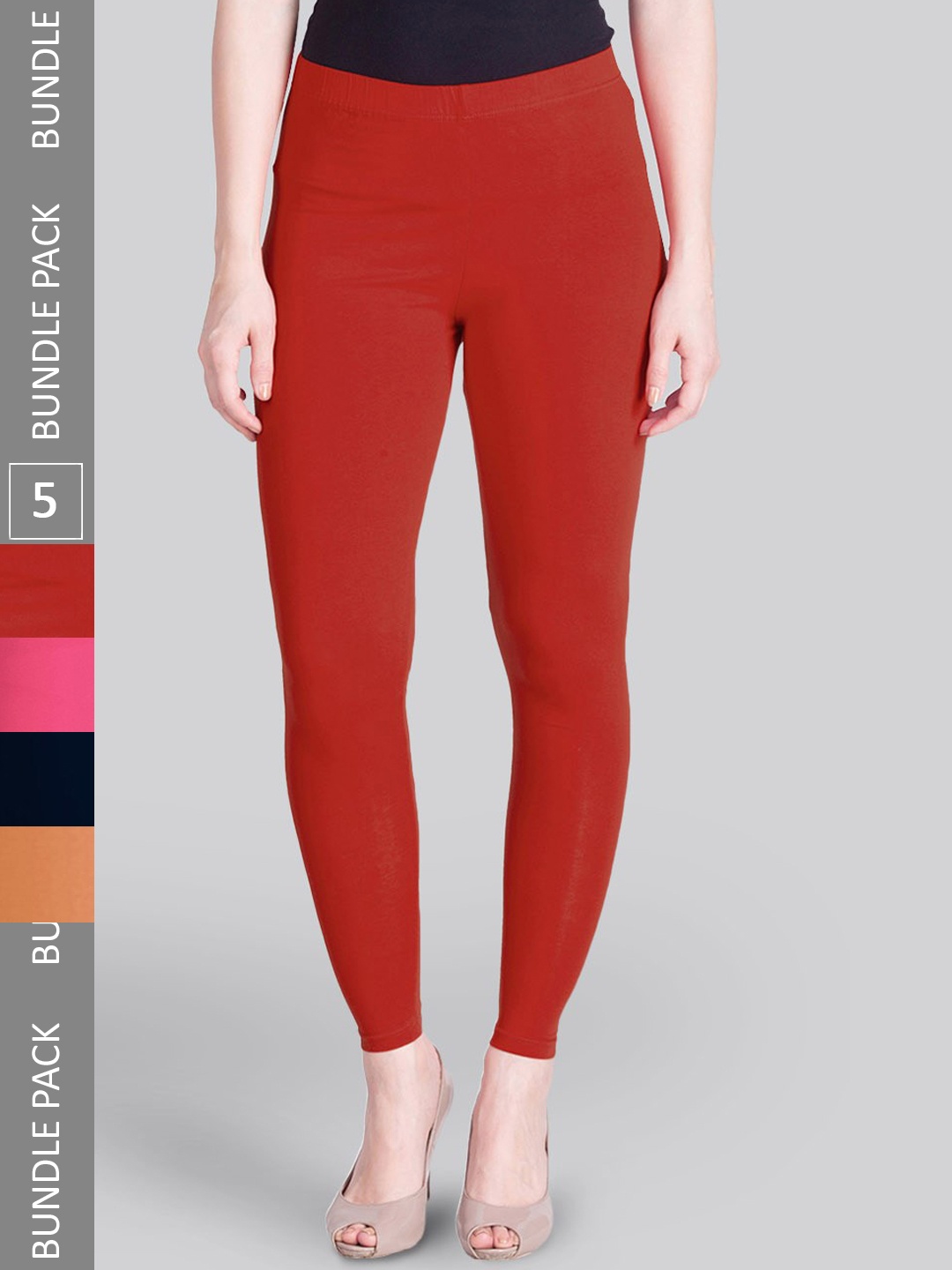

LYRA Pack Of 5 Ankle-Length Leggings, Red