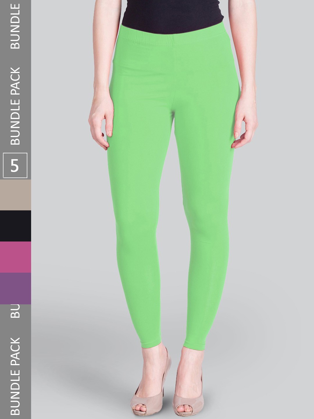 

LYRA Pack Of 5 Ankle Length Leggings, Fluorescent green