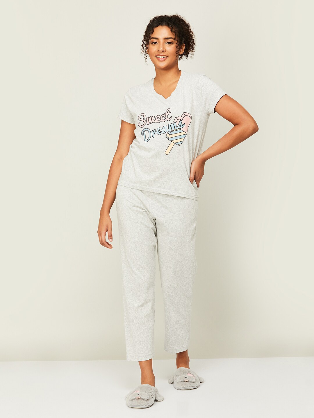 

Ginger by Lifestyle Typography Printed Pure Cotton Night Suit, Grey
