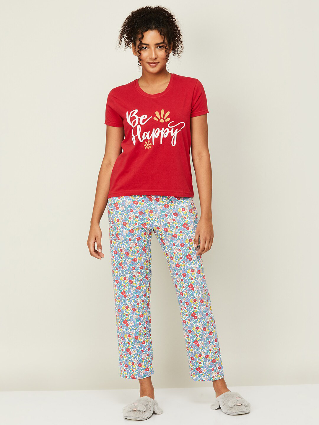 

Ginger by Lifestyle Floral Printed Pure Cotton Night Suit, Red