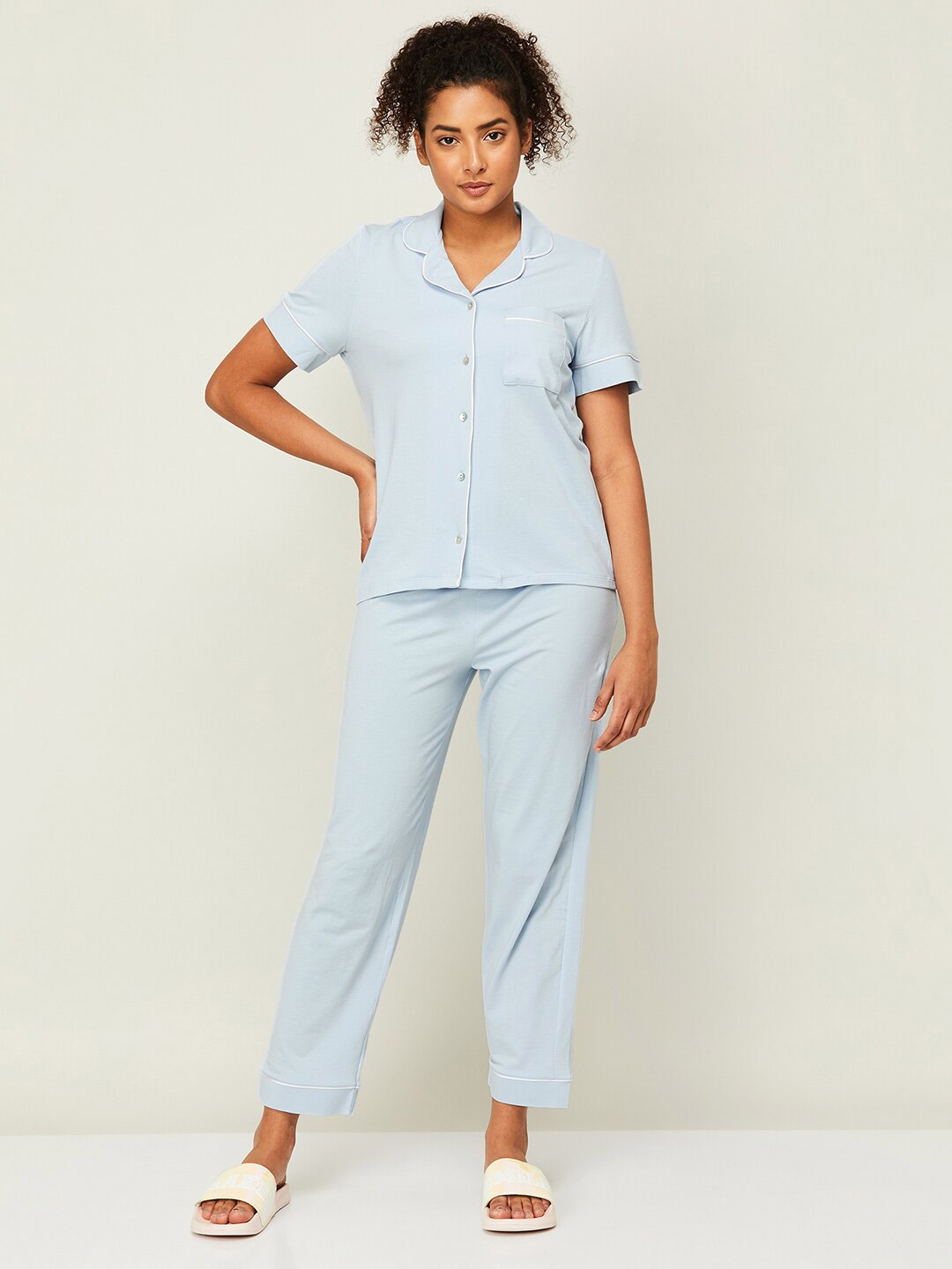 

Ginger by Lifestyle Pure Cotton Night Suit, Blue