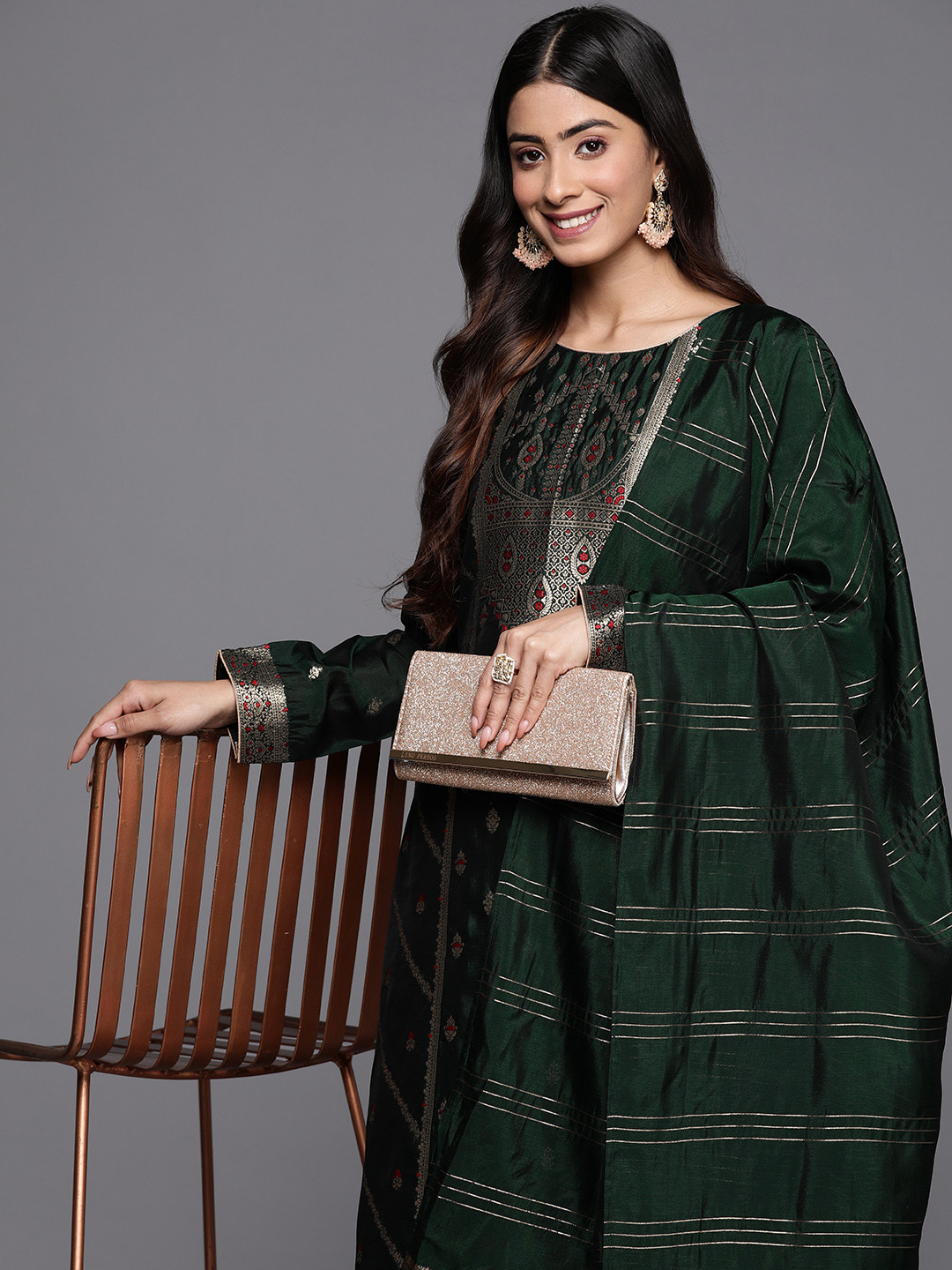 

Libas Ethnic Motifs Kurta with Trousers & With Dupatta, Green