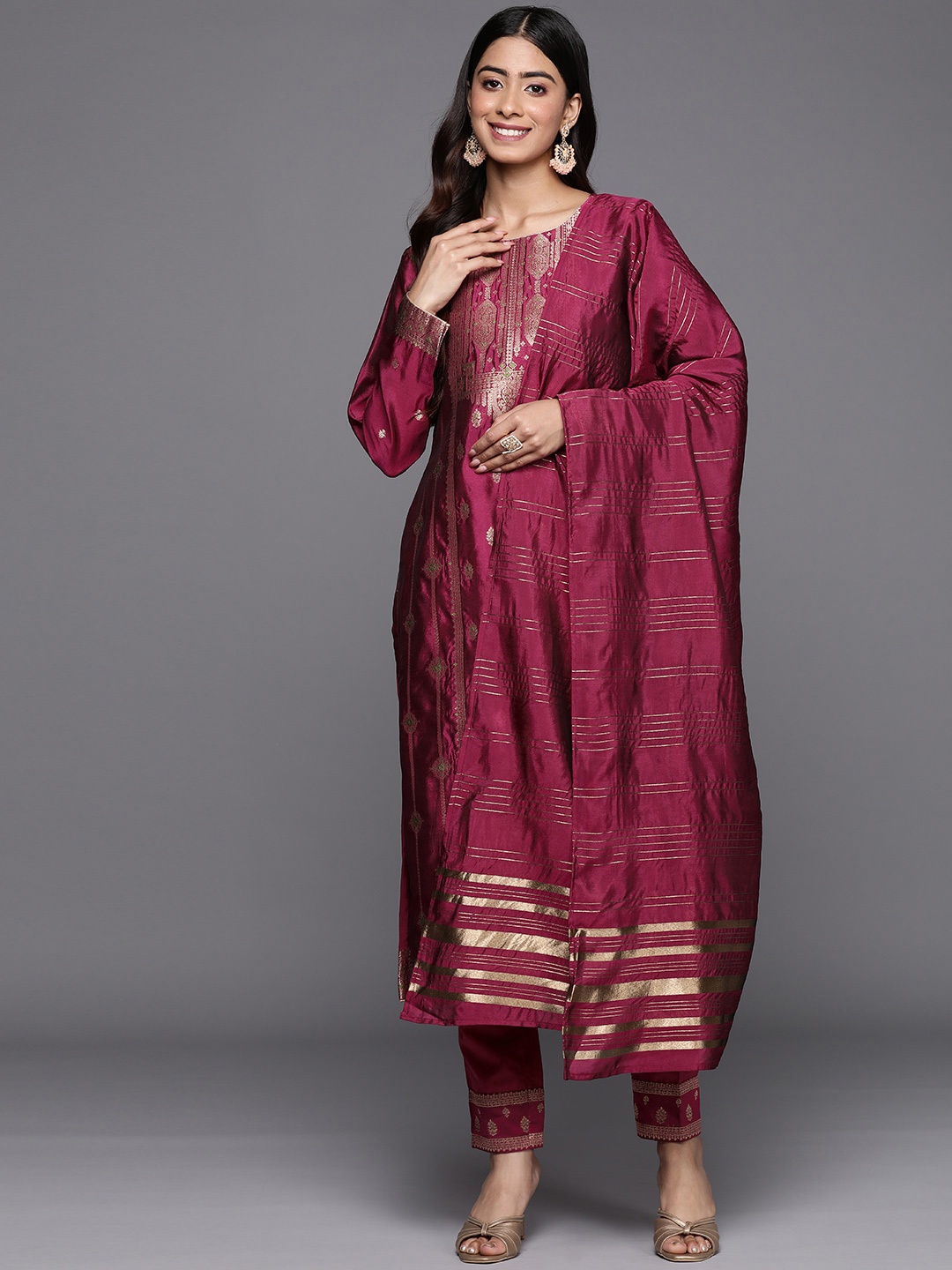 

Libas Ethnic Motifs Kurta with Trousers & With Dupatta, Purple