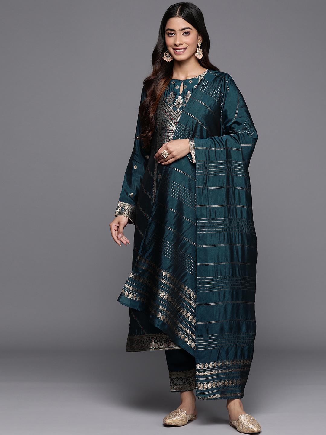 

Libas Ethnic Motifs Kurta with Trousers & With Dupatta, Teal