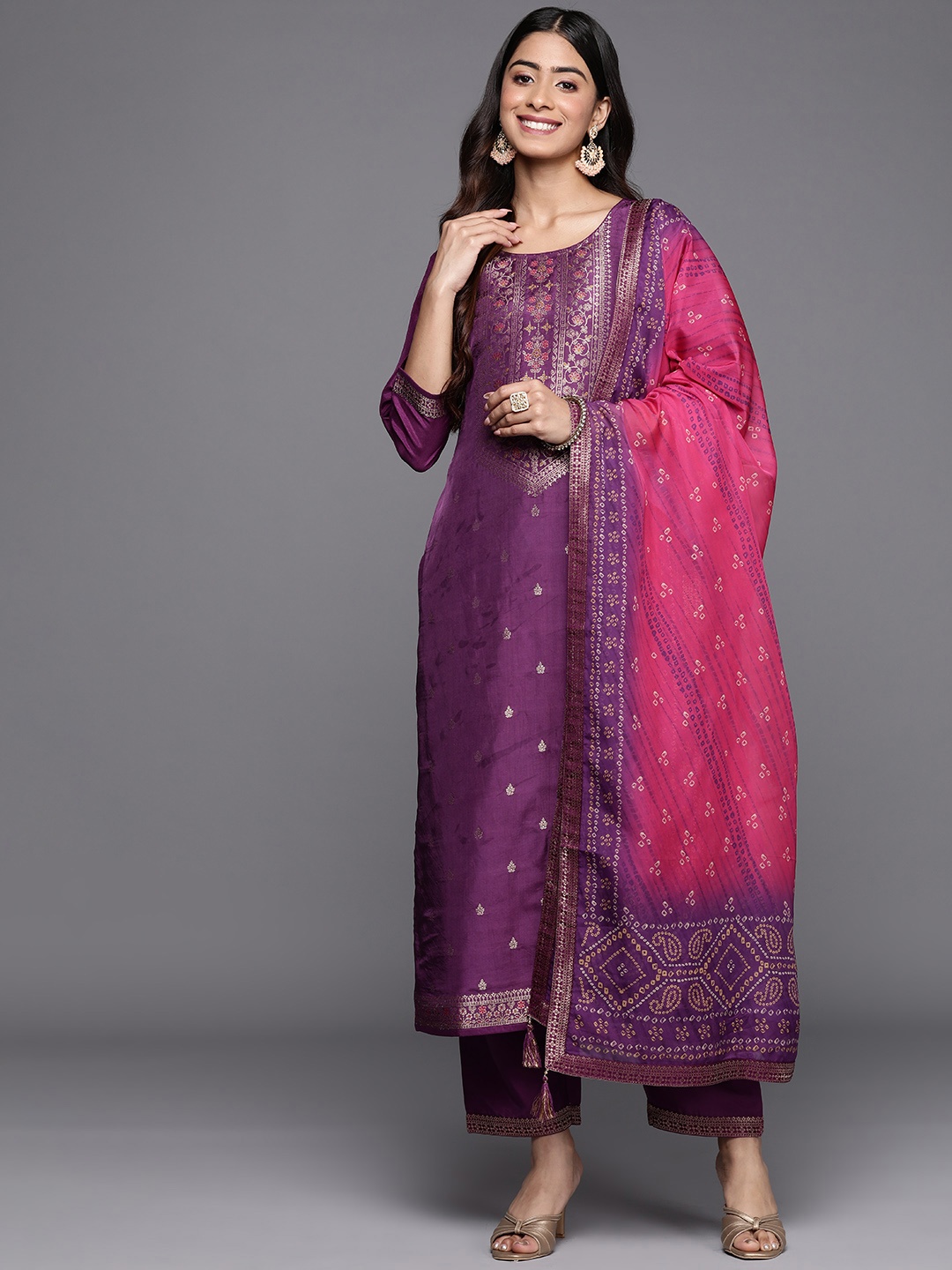 

Libas Floral Kurta with Trousers & With Dupatta, Purple