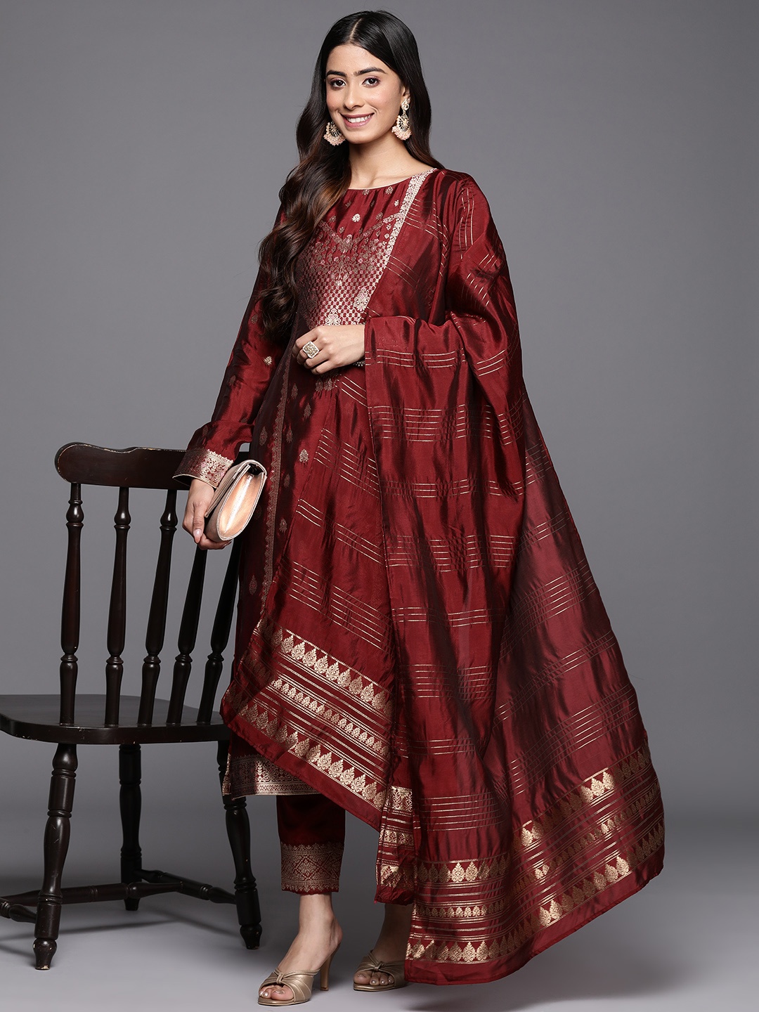

Libas Ethnic Motifs Kurta with Trousers & With Dupatta, Maroon