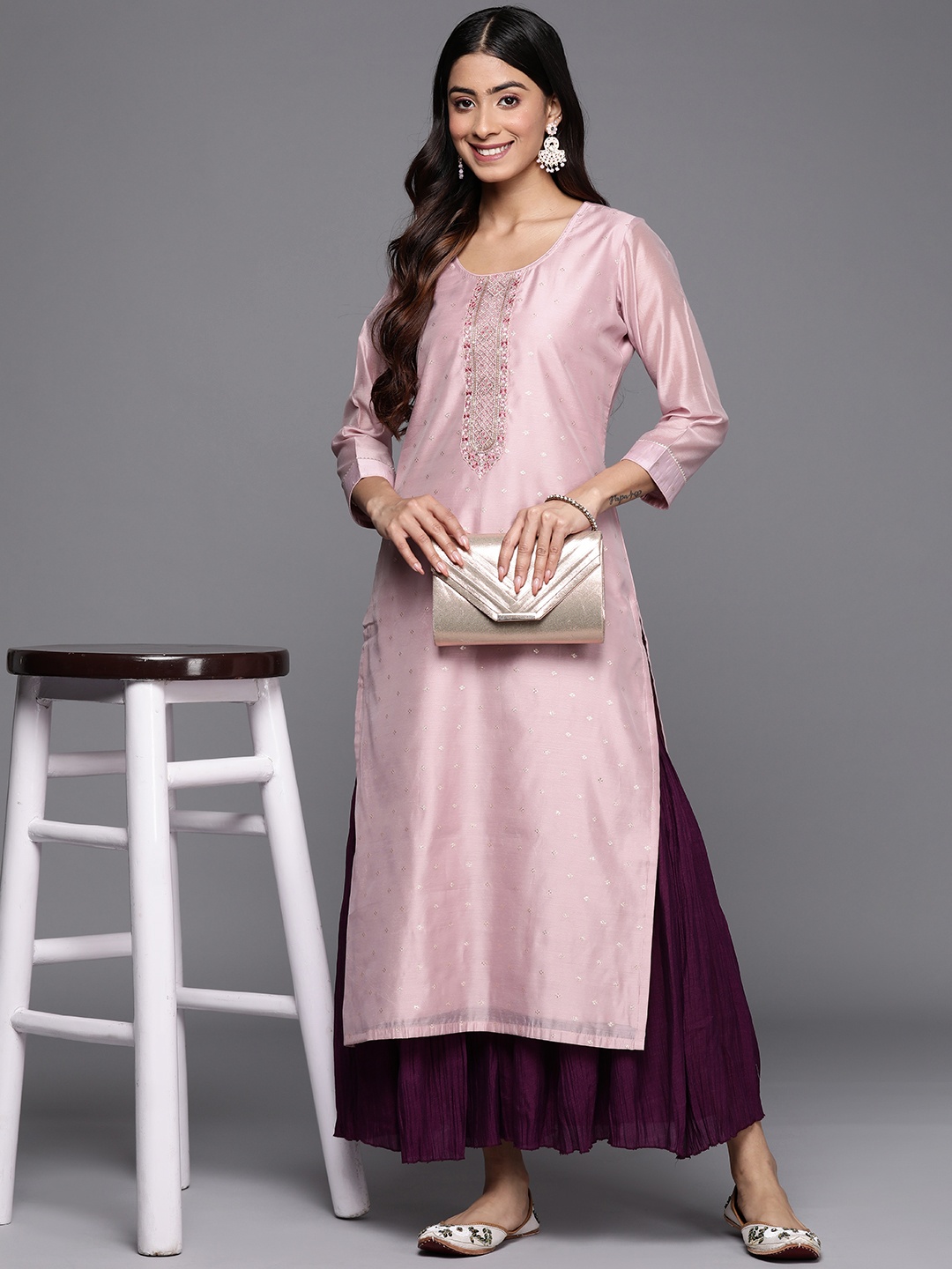 

Libas Floral Yoke Design Pastels Chanderi Silk Chanderi Silk Kurta, Pink