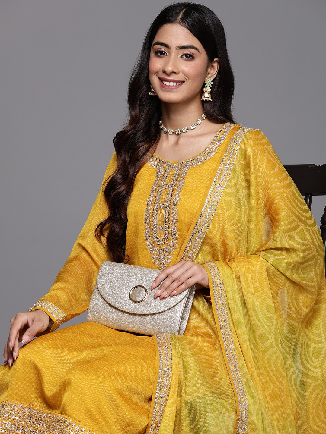 

Libas Ethnic Motifs Printed Kurta with Trousers & With Dupatta, Mustard