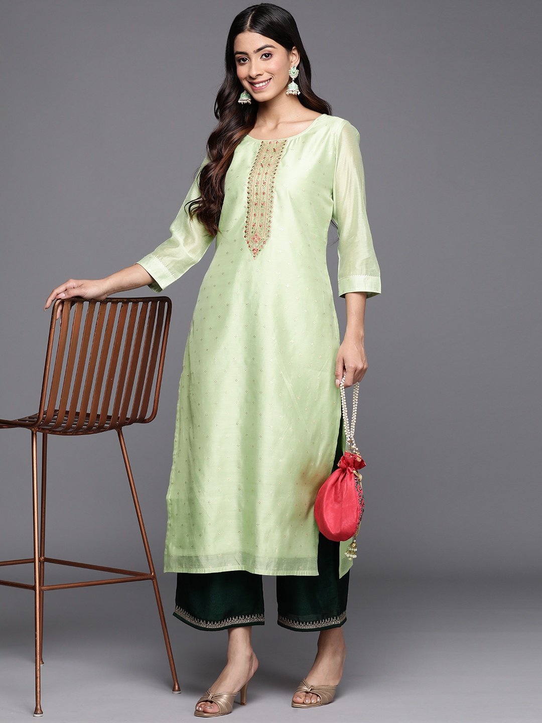 

Libas Embellished Pastels Chanderi Silk Kurta, Green