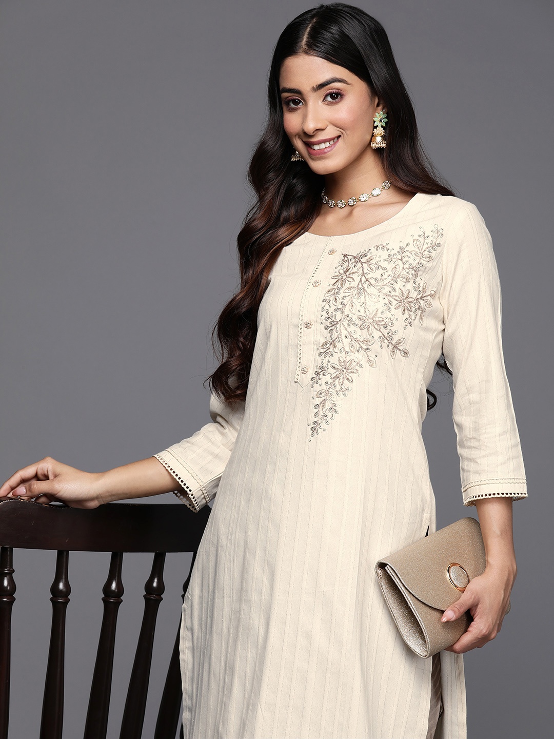 

Libas Embellished Floral Kurta, Off white