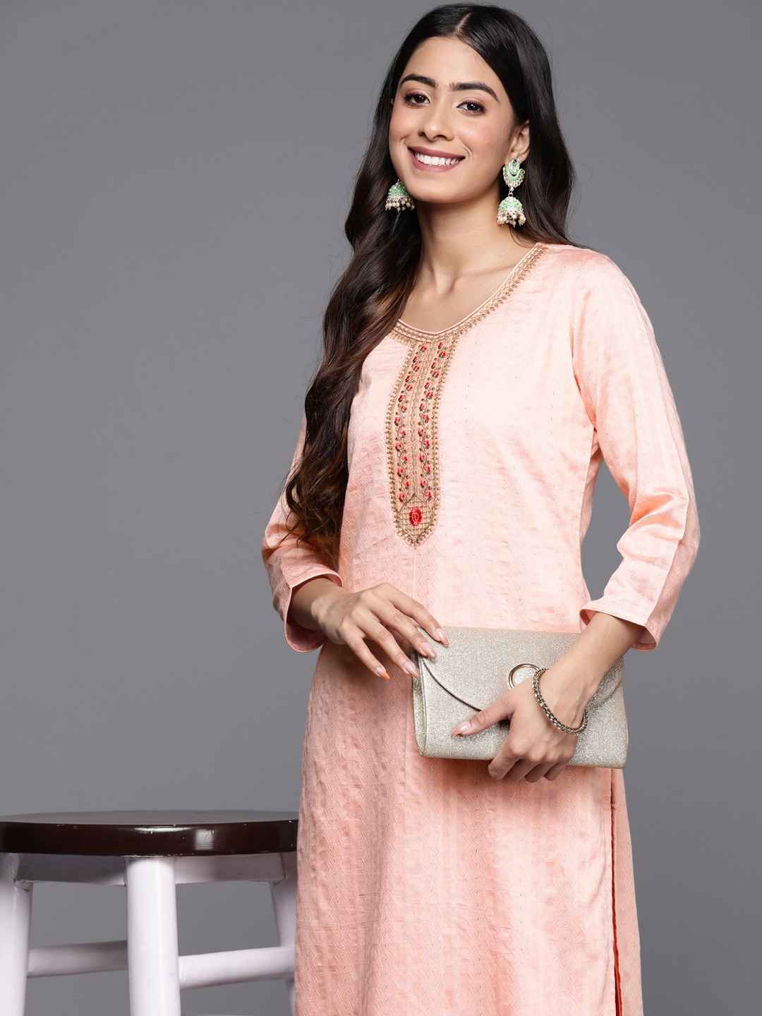 

Libas Yoke Design Pastels Dobby Kurta, Peach