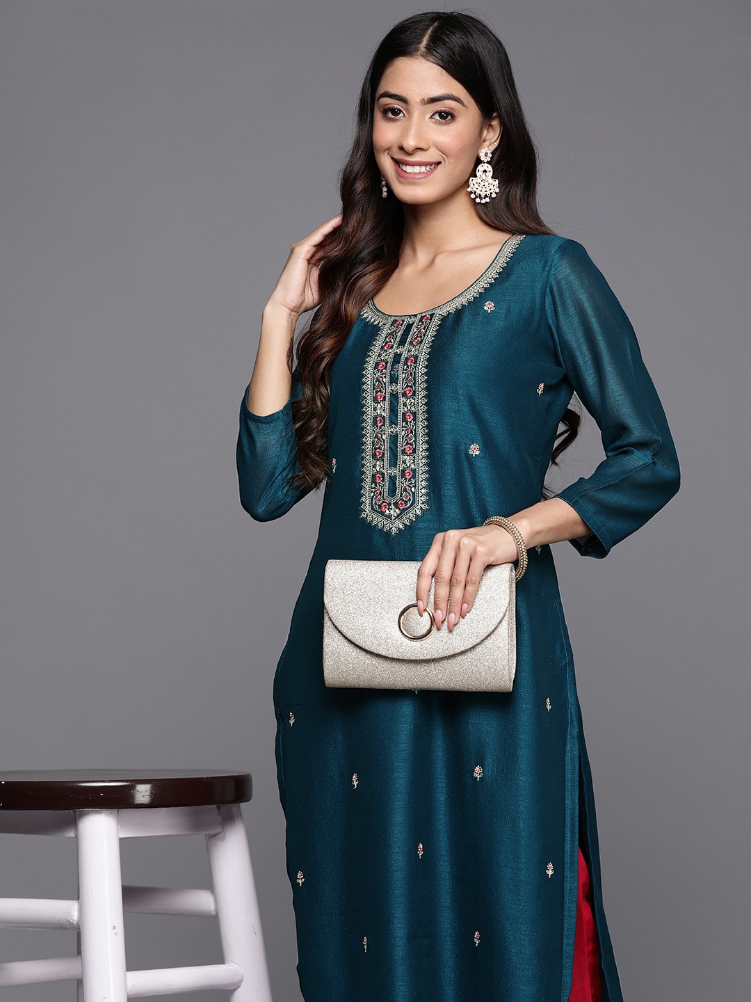 

Libas Floral Yoke Design Kurta, Teal