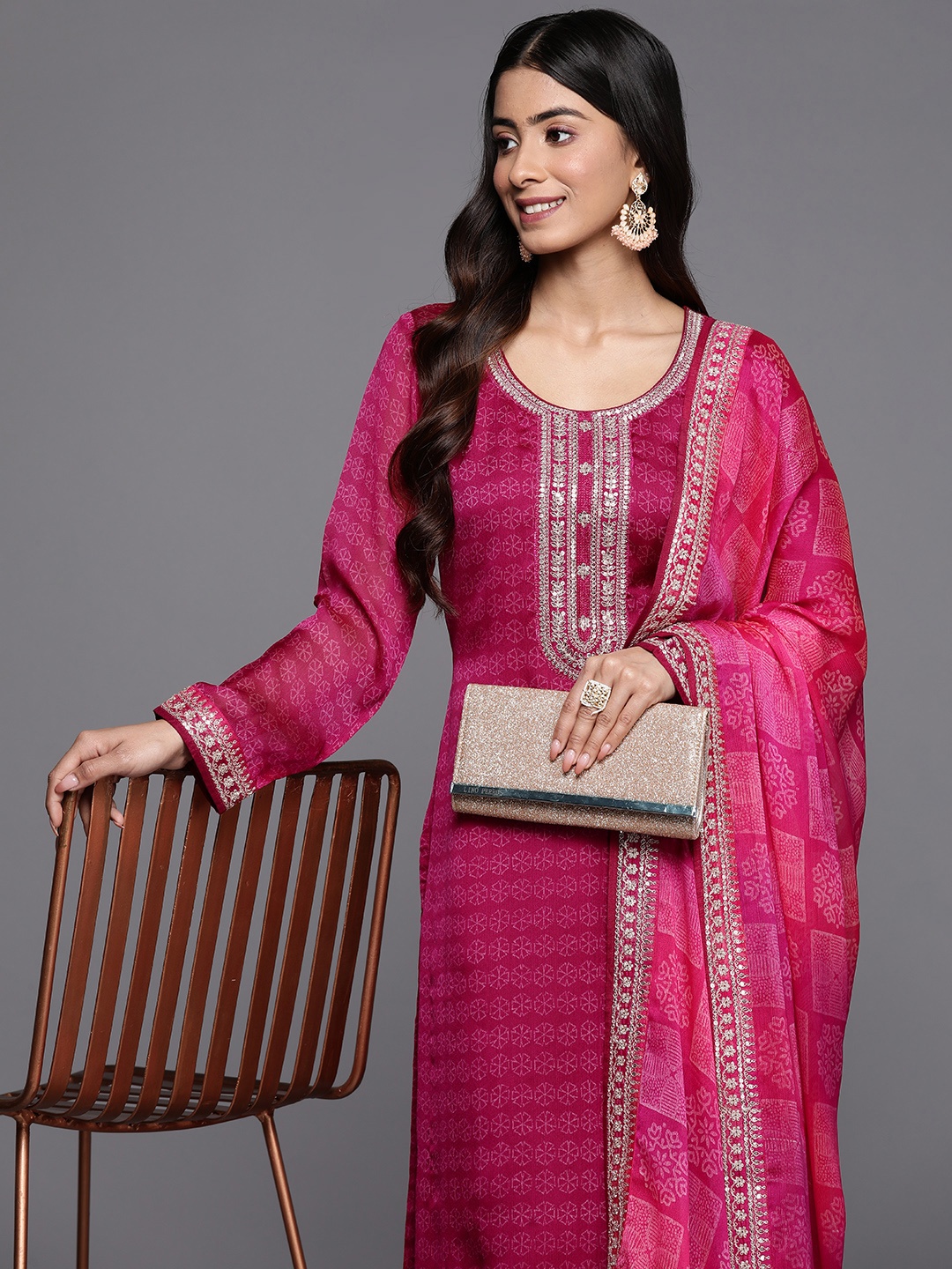 

Libas Floral Printed Kurta with Trousers & With Dupatta, Purple