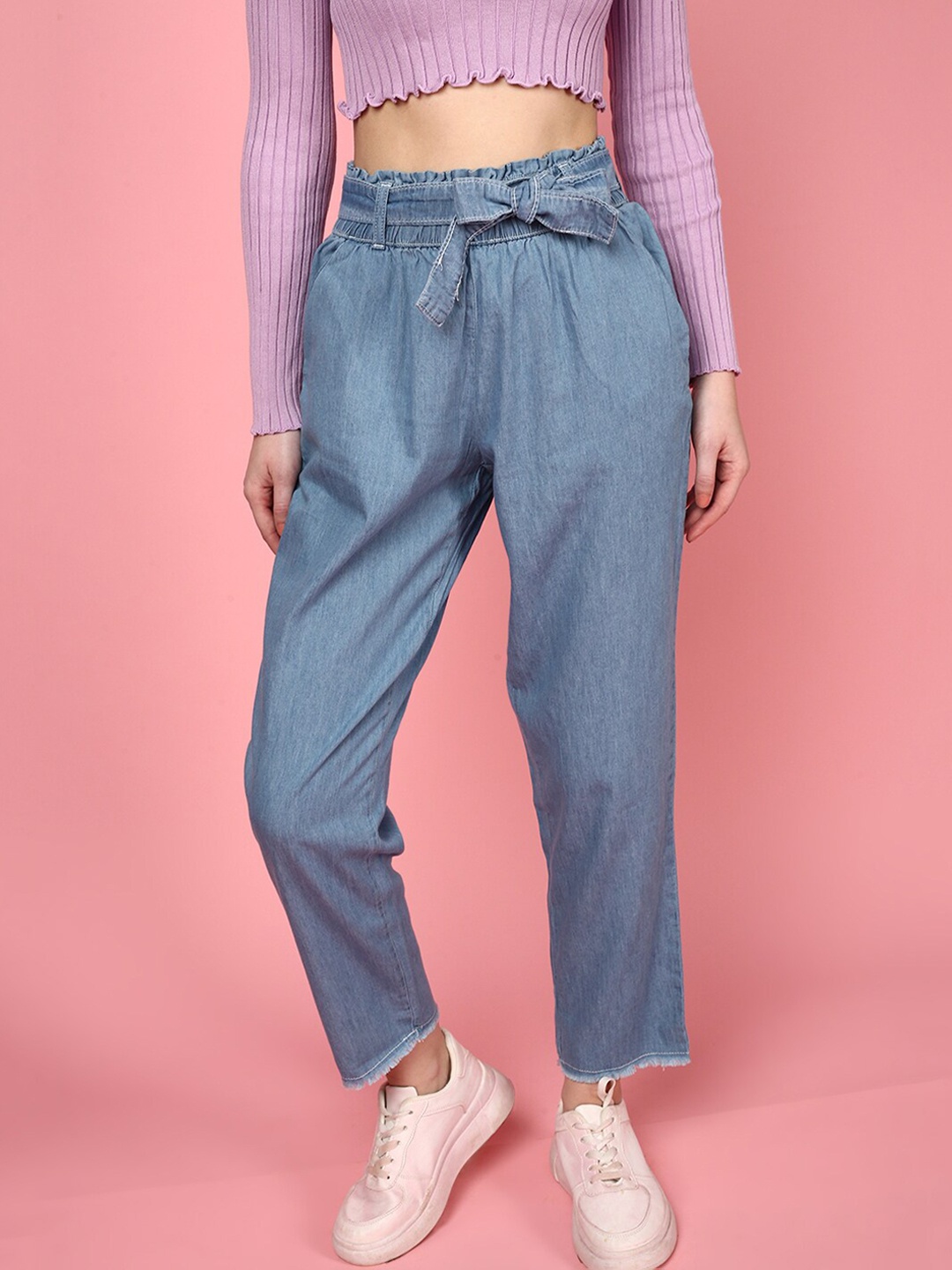 

JUNEBERRY Women Heavy Fade High-Rise Loose Cotton Flared Jogger, Blue