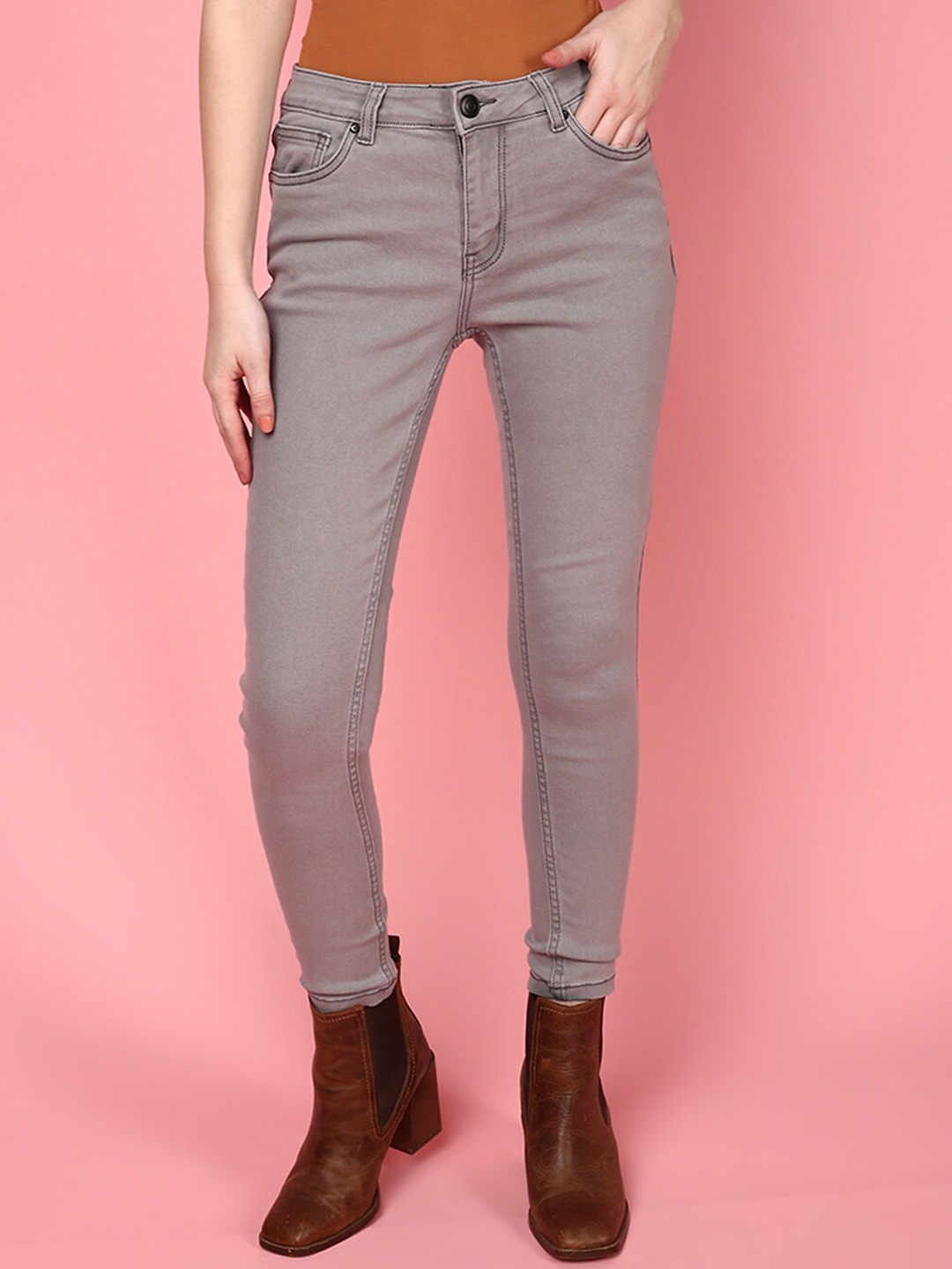 

JUNEBERRY Women Original Skinny Fit Stretchable Cotton Jeans, Grey
