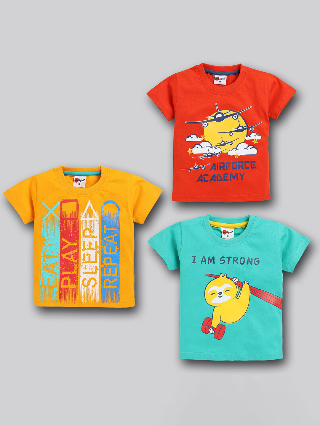 

Mars Infiniti Kids Pack Of 3 Typography Printed Pure Cotton T-shirt, Turquoise blue