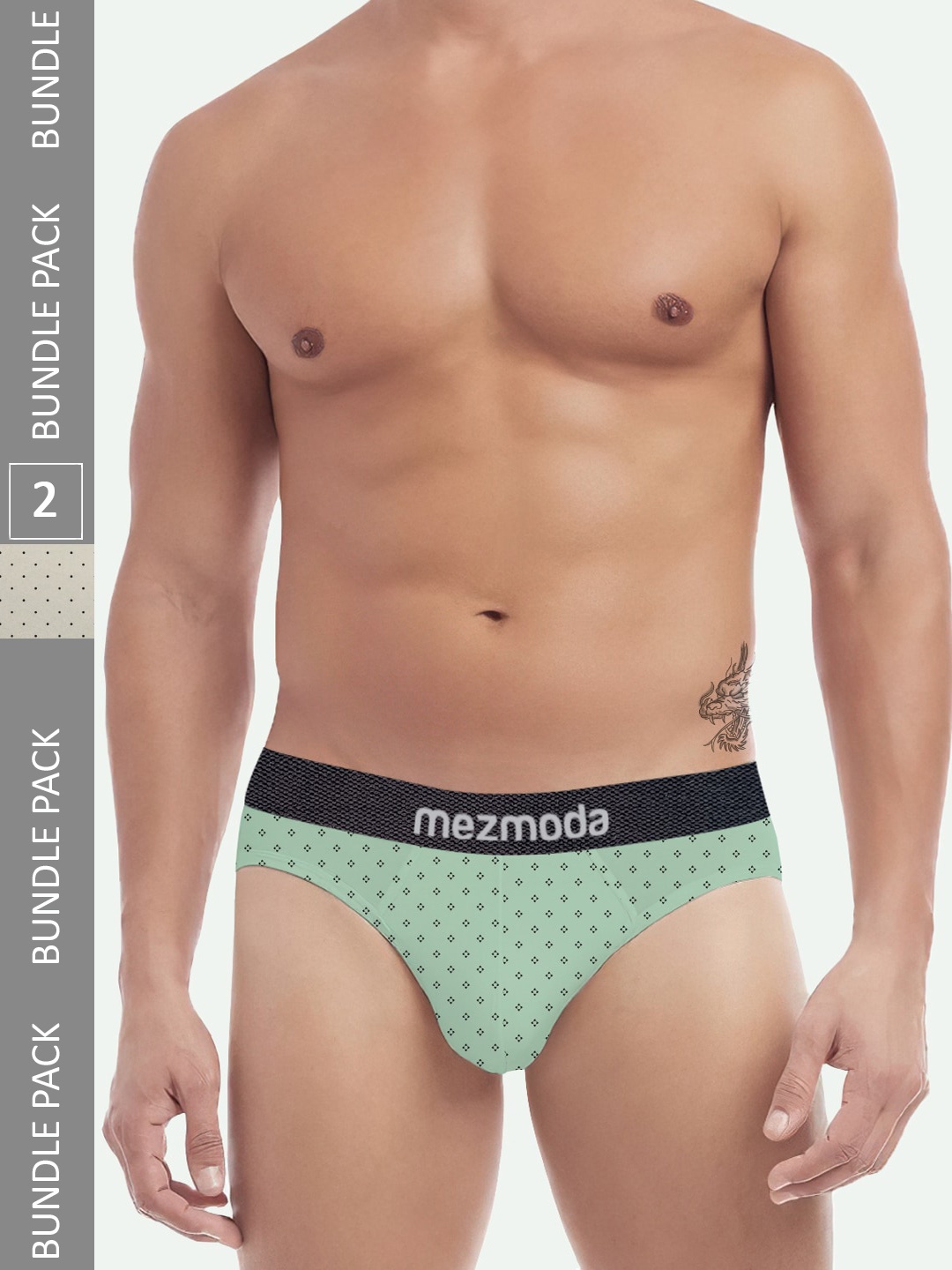 

mezmoda Men Pack Of 2 Printed Ultra Soft Anti-Bacterial Basic Briefs MV2-MZMVC2-103-S, Sea green
