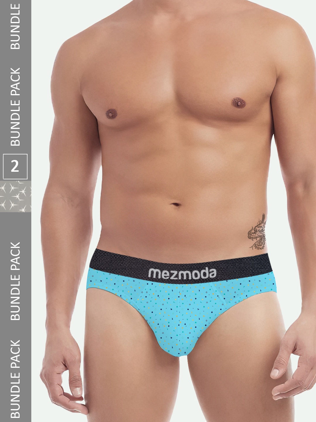 

mezmoda Men Pack Of 2 Printed Ultra Soft Breathable Premium Hipster Briefs, Blue