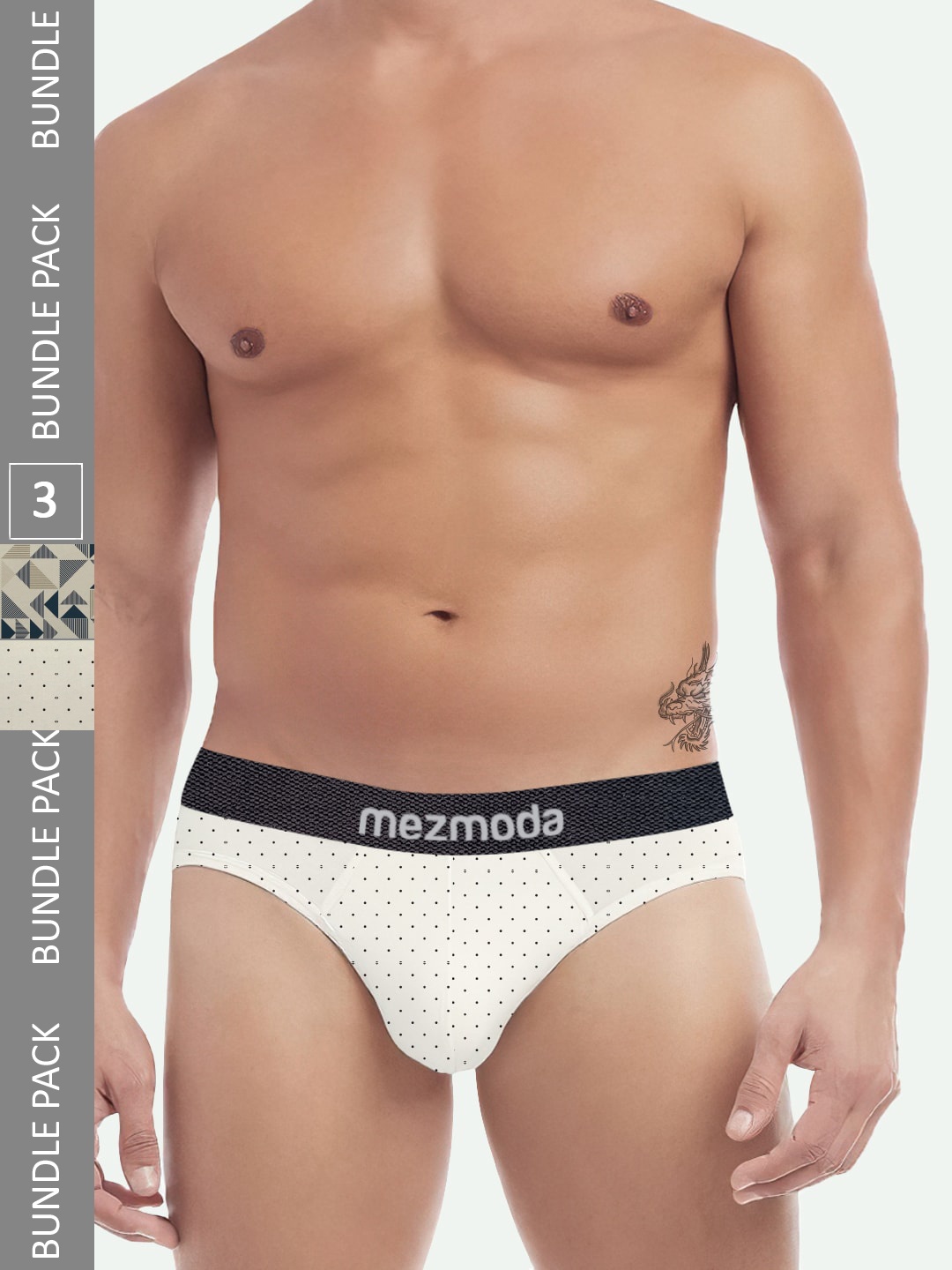 

mezmoda Men Pack Of 2 Ultra Soft Breathable Premium Printed Hipster Briefs, Off white