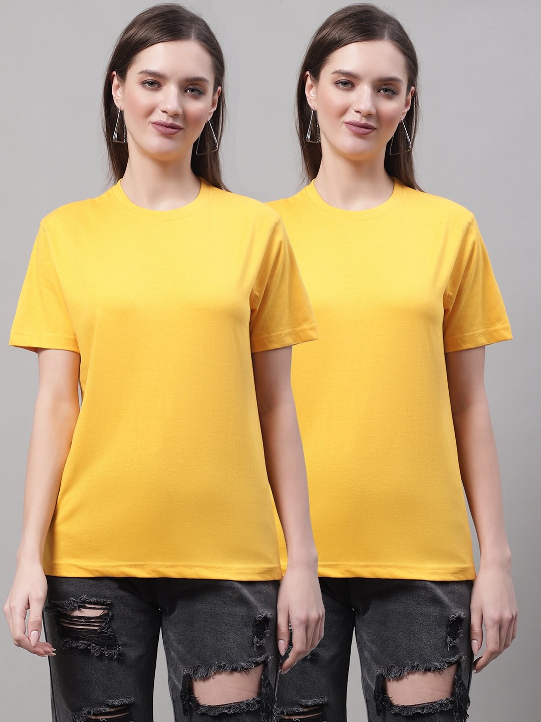 

borse lele Pack Of 2 Pure Cotton T-shirt, Mustard