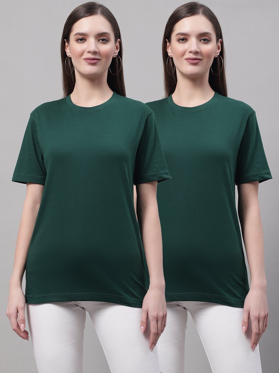 

borse lele Pack Of 2 Round Neck Pure Cotton T-shirt, Green