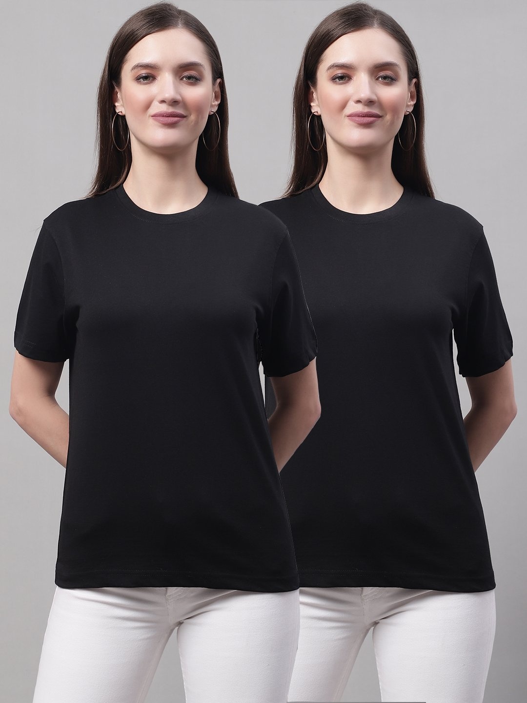 

borse lele Pack Of 2 Round Neck Pure Cotton T-shirt, Black