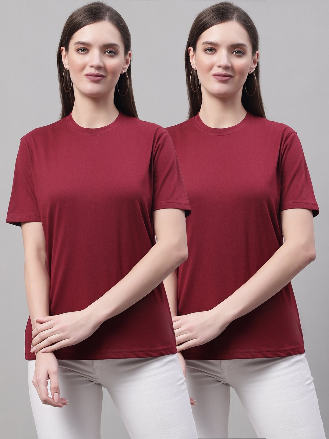 

borse lele Round Neck Short Sleeves Cotton T-shirt, Maroon