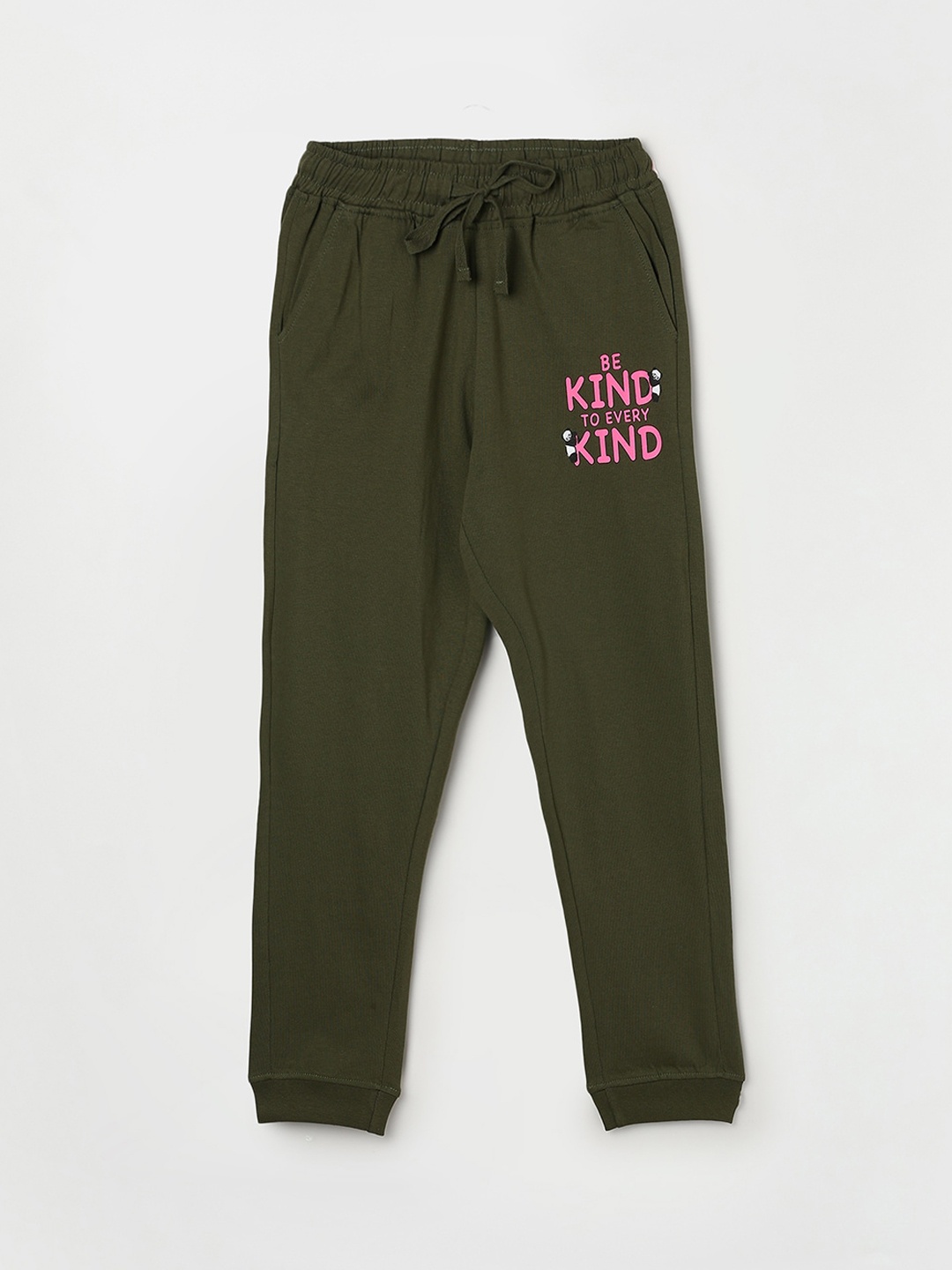 

Fame Forever by Lifestyle Girls Printed Pure Cotton Slim-Fit Joggers, Olive