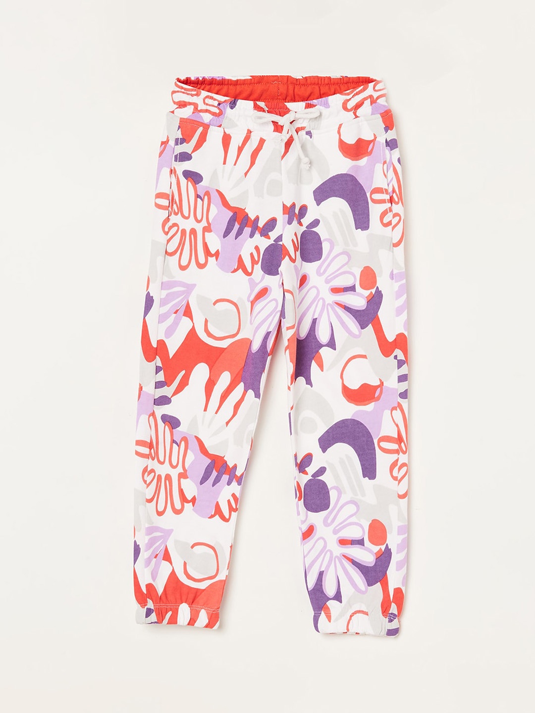 

Fame Forever by Lifestyle Girls Mid-Rise Printed Cotton Joggers, White