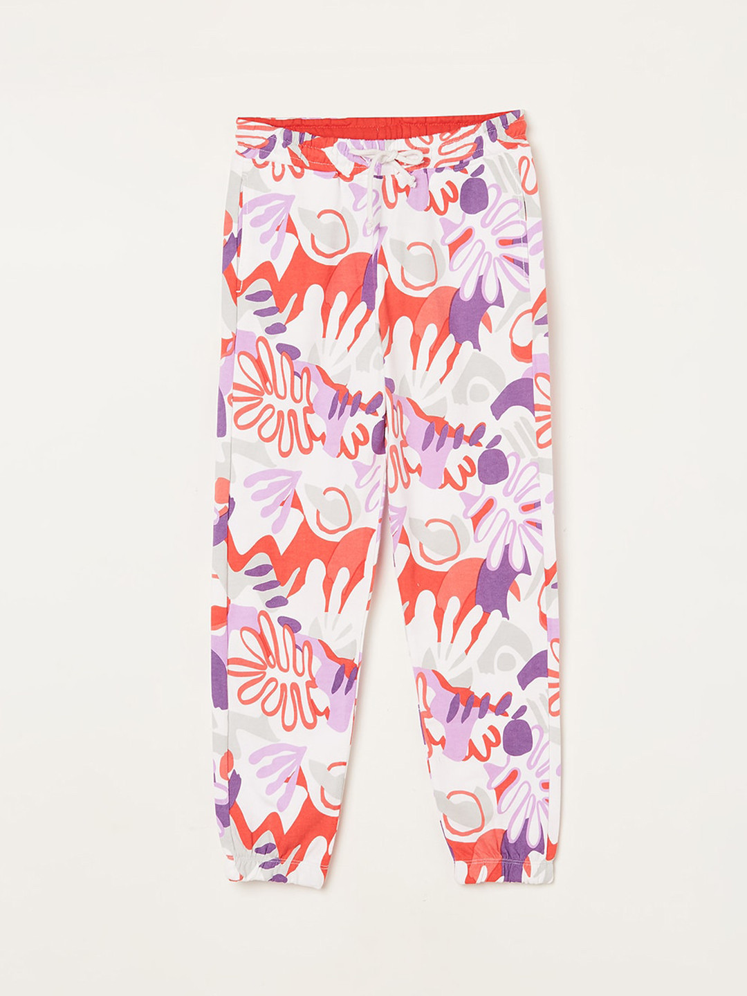 

Fame Forever by Lifestyle Girls Mid-Rise Printed Cotton Joggers, White