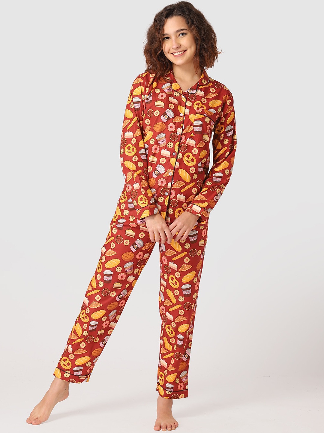 

Fluffalump Conversational Printed Pure Cotton Night Suit, Maroon