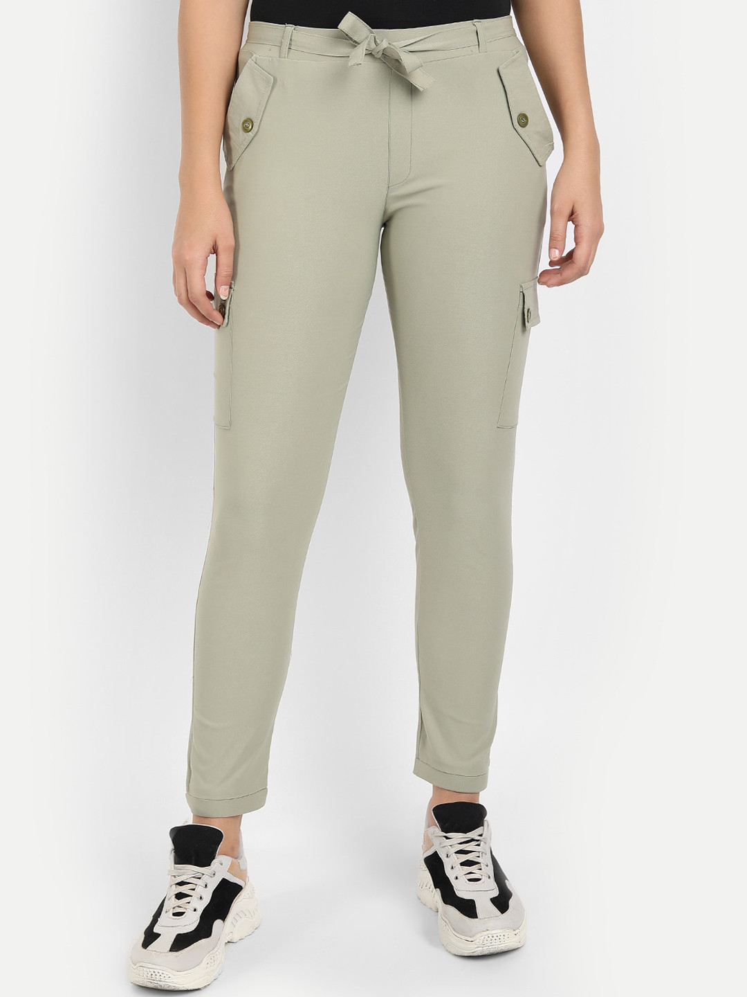 

BROADSTAR Women Comfort Skinny Fit Easy Wash Cotton Trousers, Green