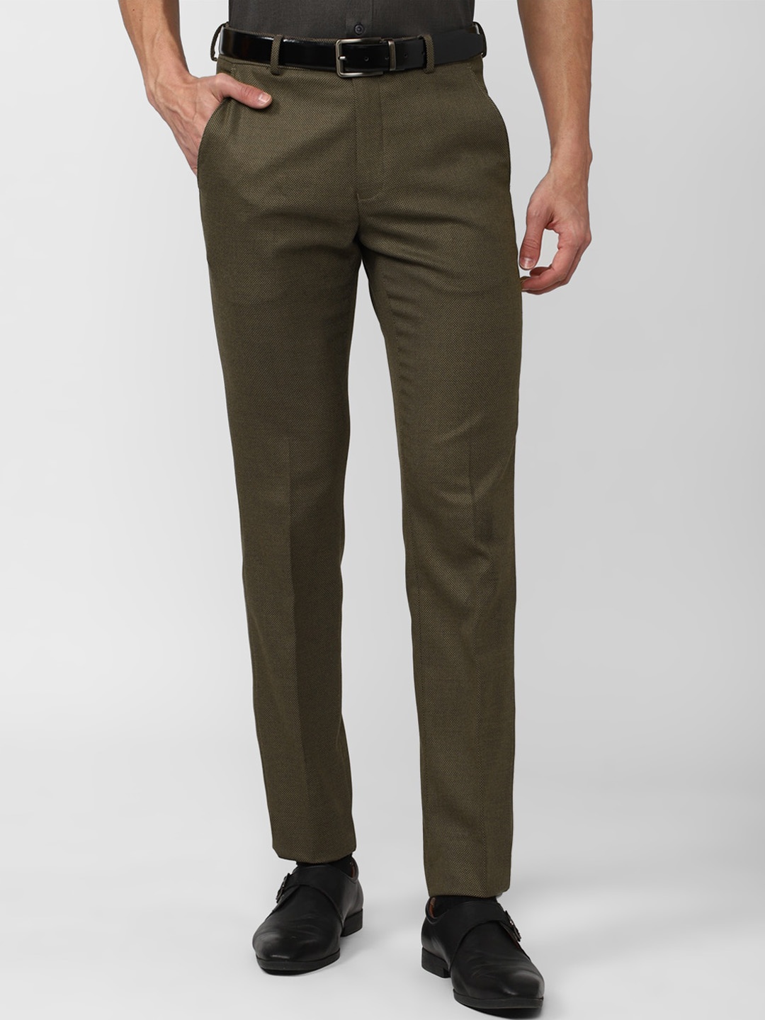 

Van Heusen Men Mid-Rise Slim Fit Formal Trousers, Olive