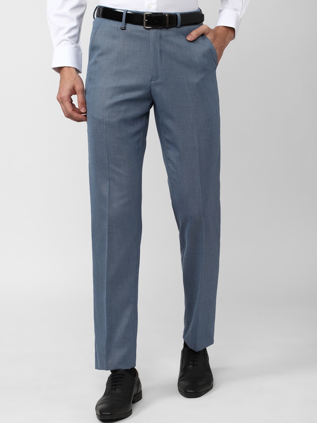 

Van Heusen Men Mid-Rise Textured Formal Trousers, Blue