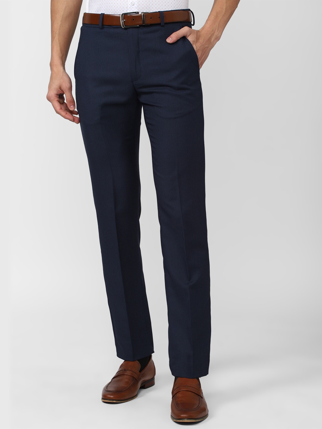 

Van Heusen Men Mid-Rise Slim Fit Formal Trousers, Navy blue