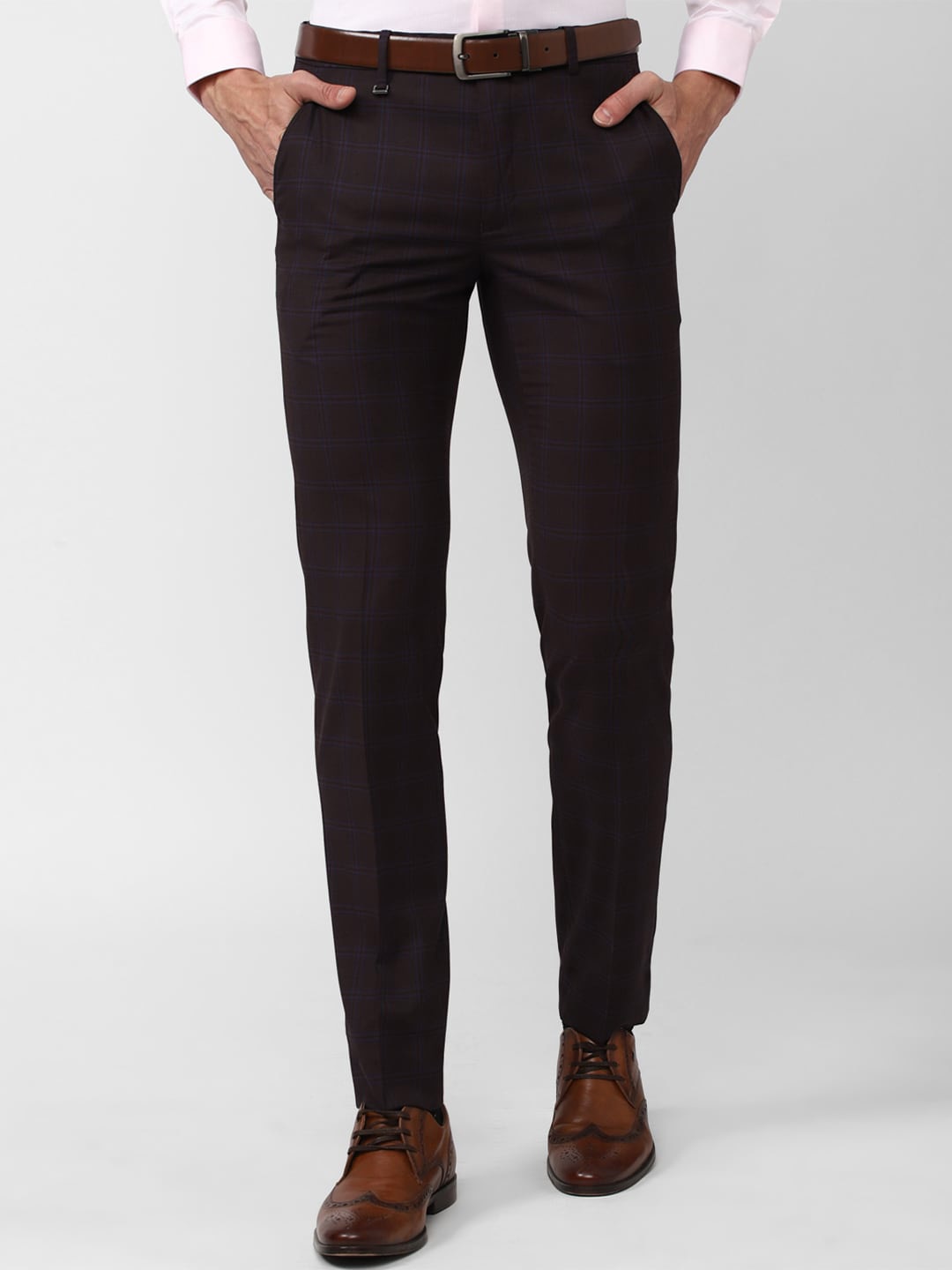 

Van Heusen Men Checked Slim Fit Formal Trousers, Brown