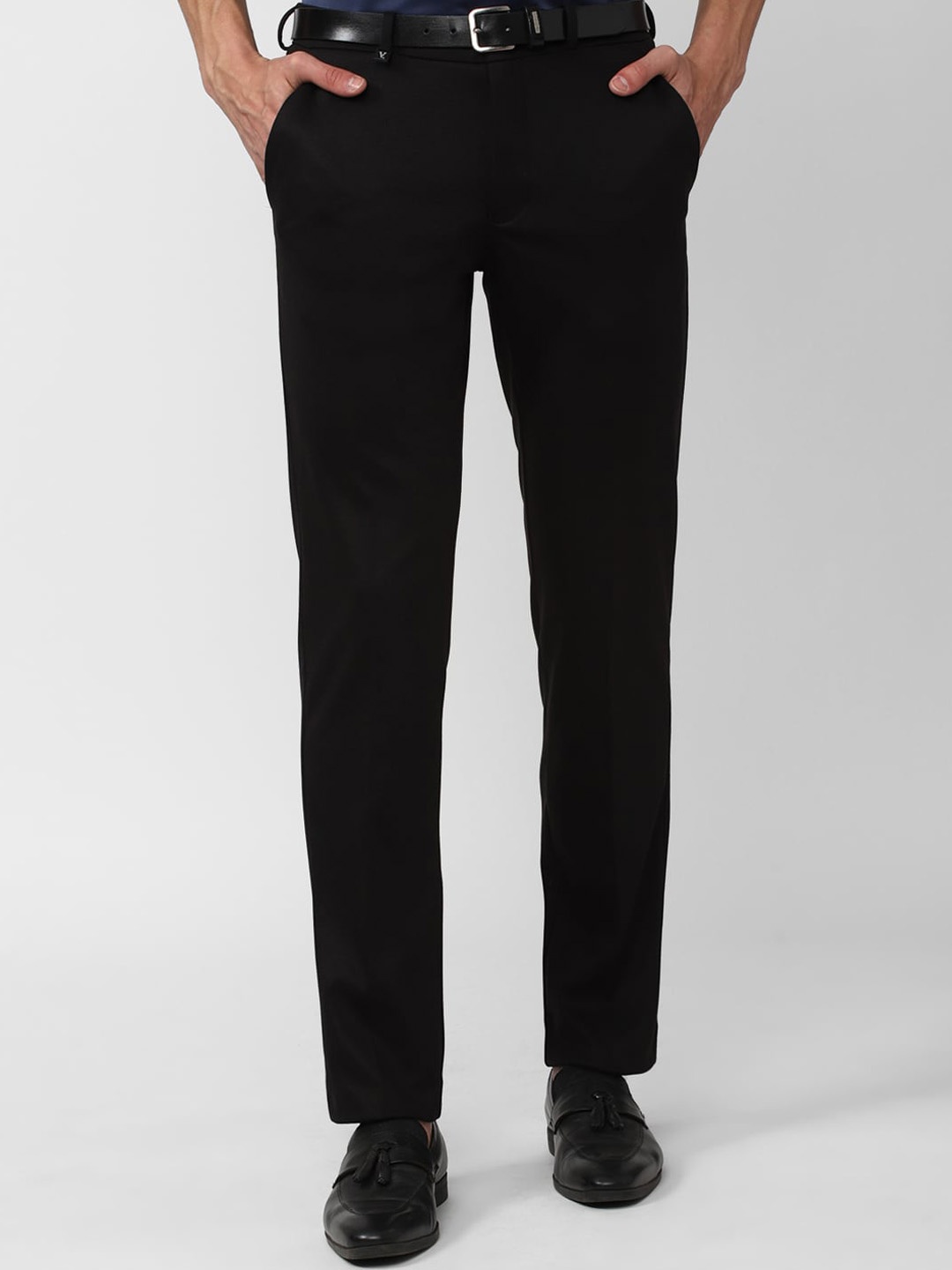 

V Dot Men Mid-Rise Skinny Fit Formal Trousers, Black