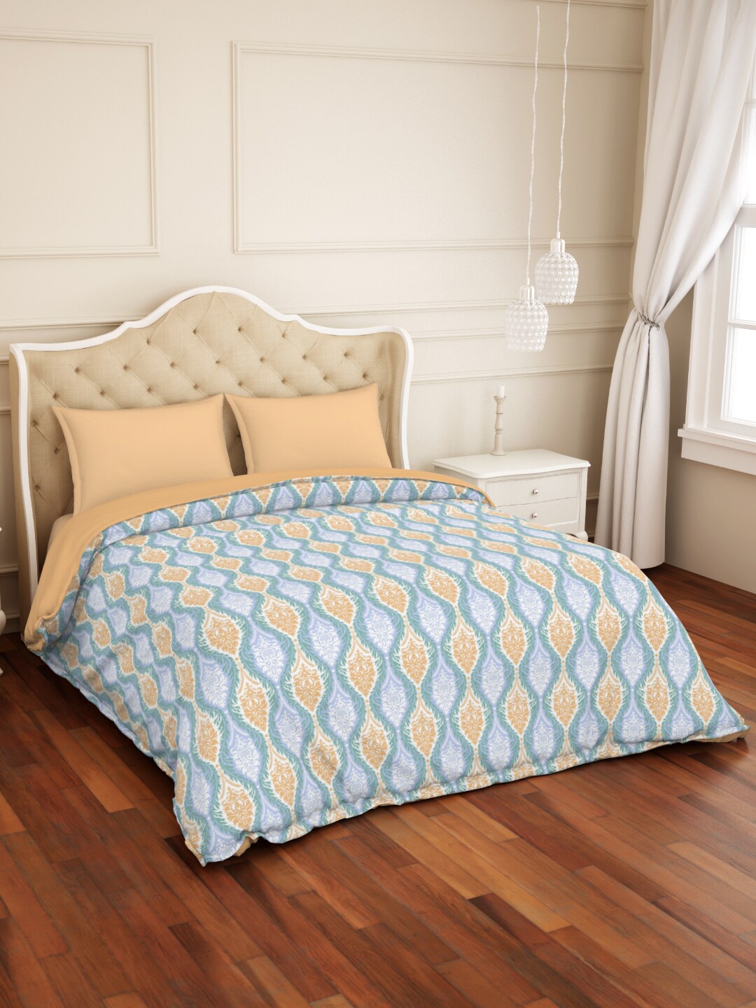 

SPACES Atrium Plus Ecom Blue & Yellow Ethnic Motifs AC Room 210 GSM Double Bed Quilt