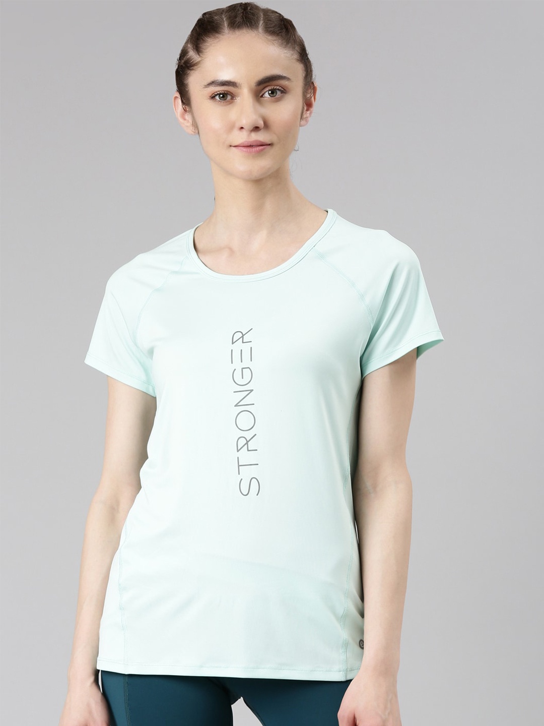 

Enamor Typography Printed Dry Fit Antimicrobial Basic Active Cotton T-shirt, Blue