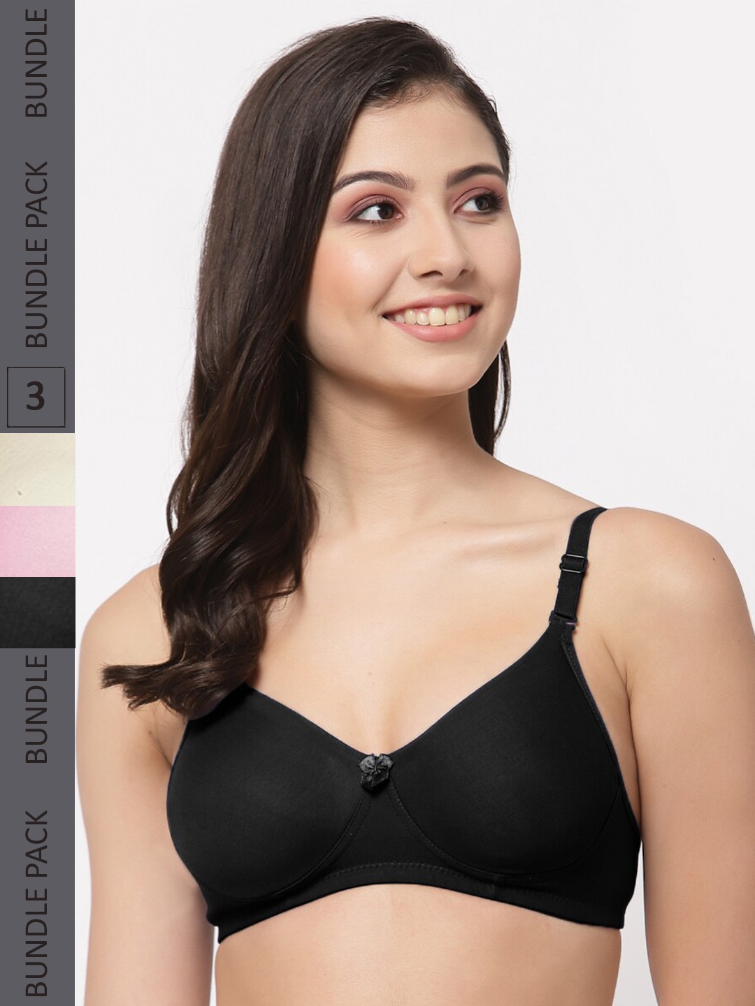 

College Girl Pack Of 3 Cotton Lightly Padded Full Coverage All Day Comfort Seamless Bra, Black
