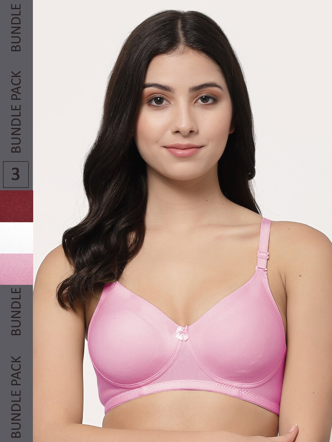 

College Girl Pack Of 3 Lightly Padded Seamless Cotton T-Shirt Bra, Pink